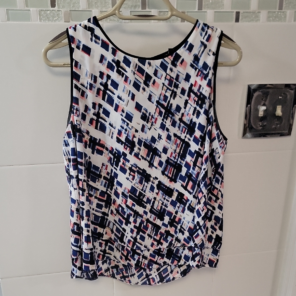 White House Black Market Abstract Print Blouse - Blue, Pink, White